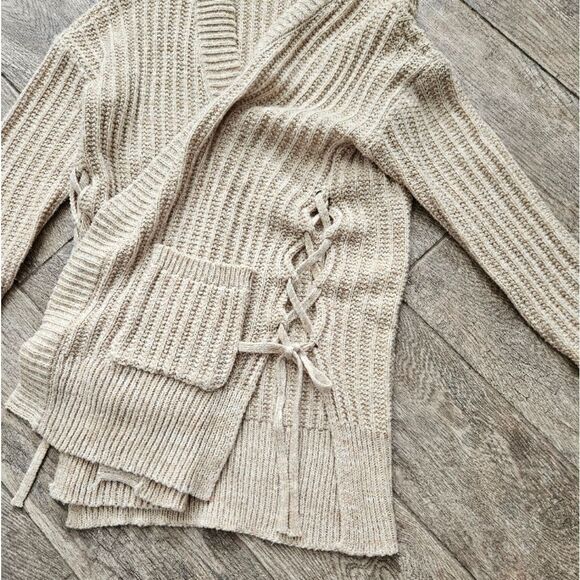 Cozy Chunky Knit Beige Open Front Cardigan Sweater - Picture 7 of 11